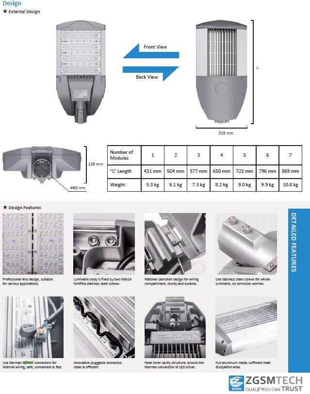 Photocell LED Street Light 135W with UL Dlc Certiticates for City Illumination