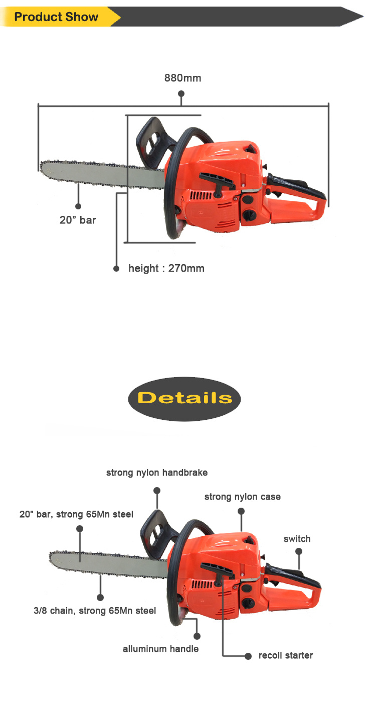 20 Inch Portable Industrial Wood Feller Household High Power 58cc Multifunctional Gasoline Chain Saw