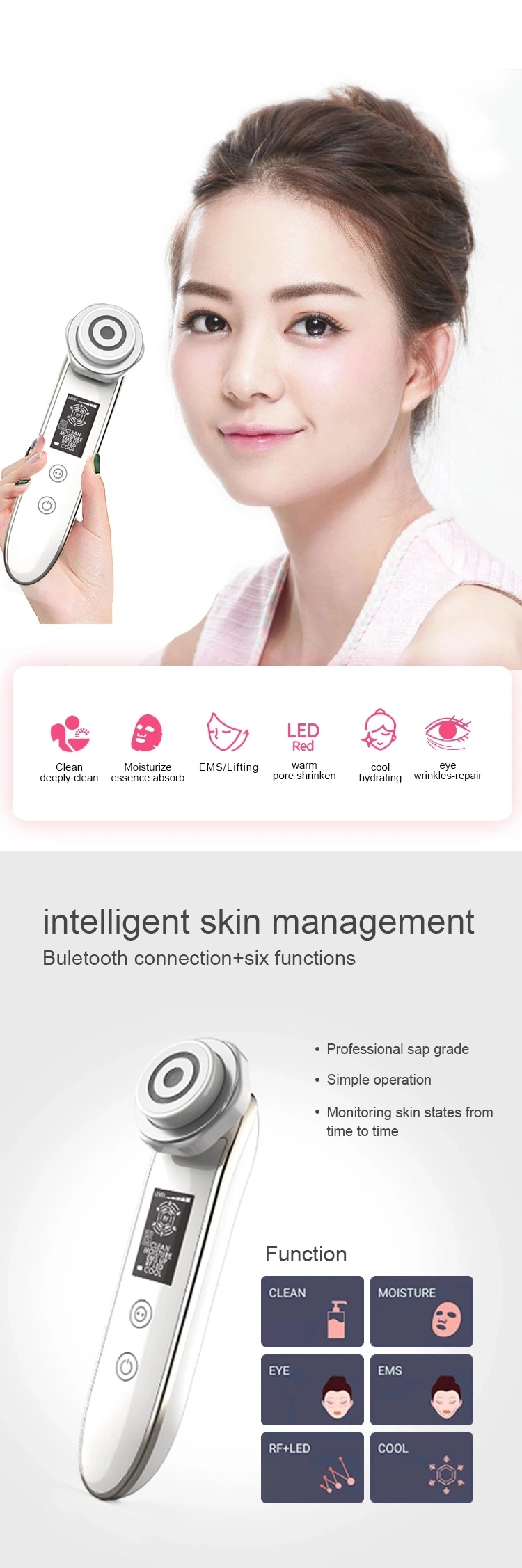 Multifunction Home Use Cleansing RF Beauty Facial Device