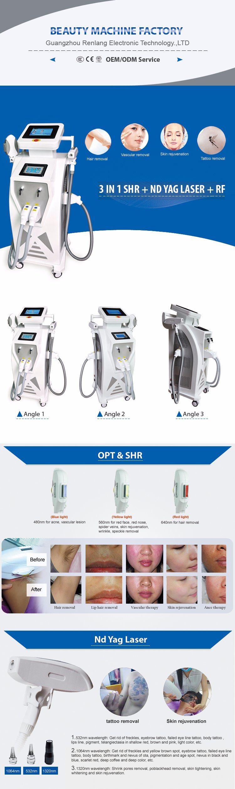 E Light IPL RF ND YAG Laser Multifunction Machine Price