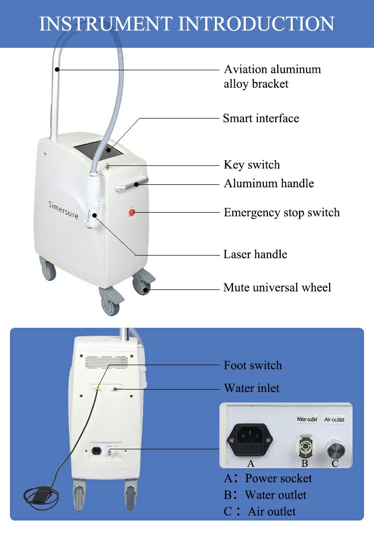 Q Switch ND YAG Laser for Tattoo Remover with 1064nm 532nm 755nm Picoseconds