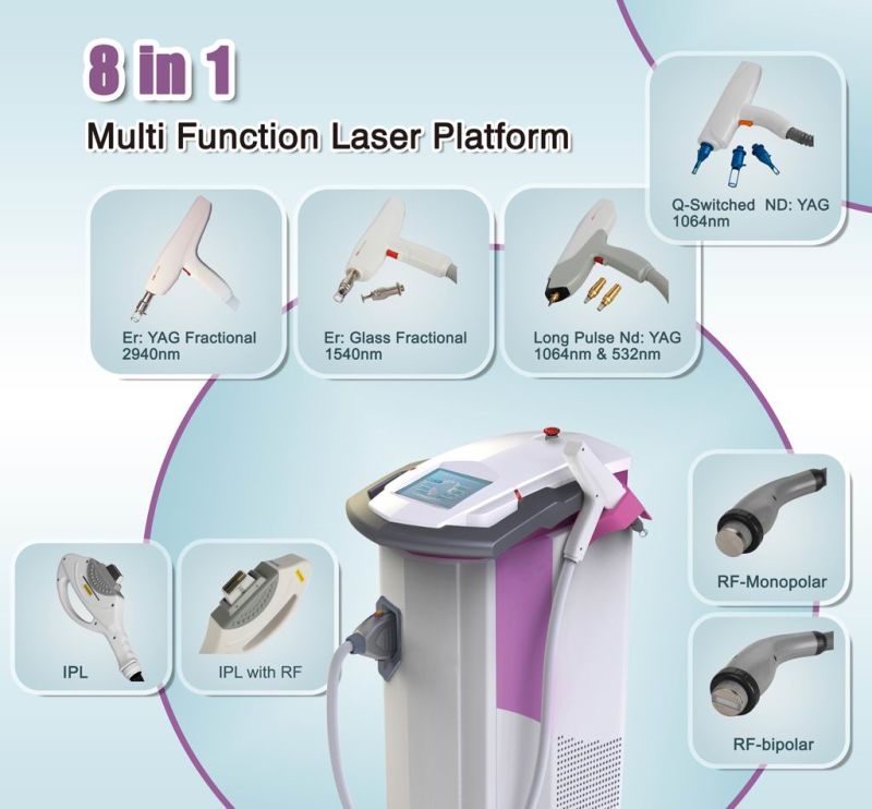 8-in-1 Multi-Functional Laser Equipment IPL RF ND YAG Laser Hair Removal Machine