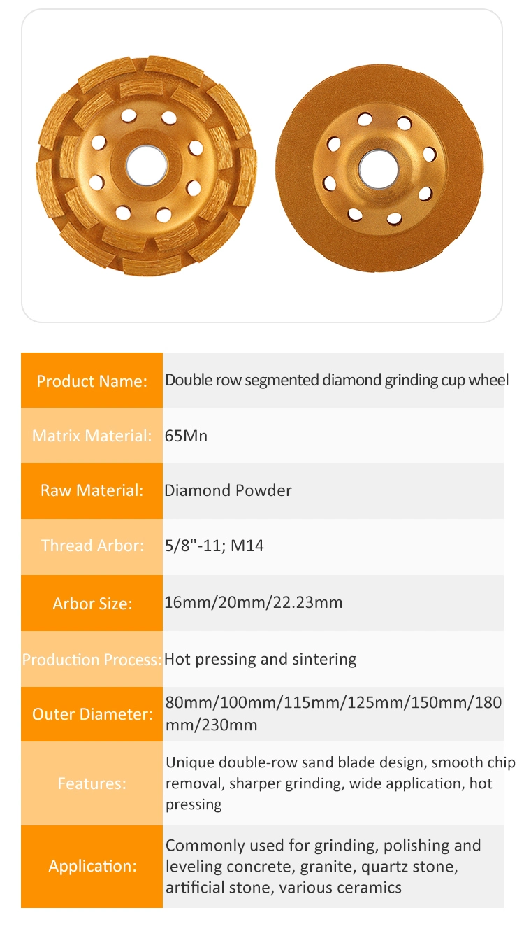 125mm Double Row Diamond Cup Grinding Wheel for Stone Polishing