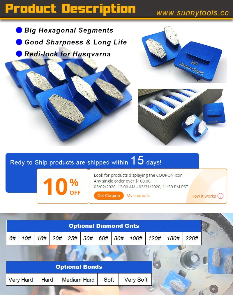 Different Bond Diamond Grinding Segment for Husqvarna Machine