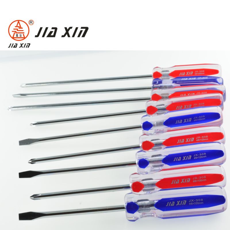 6mm*100mm-200mm Cr-V Double Color Handle Slotted Head Quenching Hardened Screwdriver