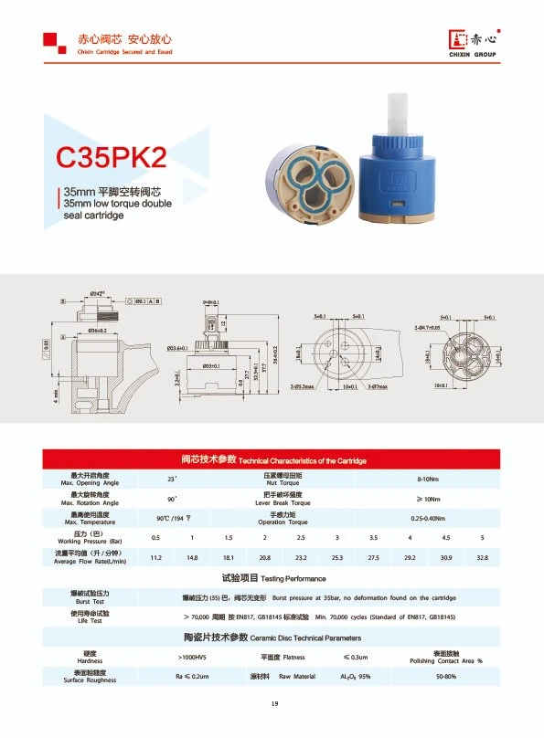 Chixin Factory Price Plastic Water Tap Ceramic Disc Cartridge Diverter Ceramic Cartridge