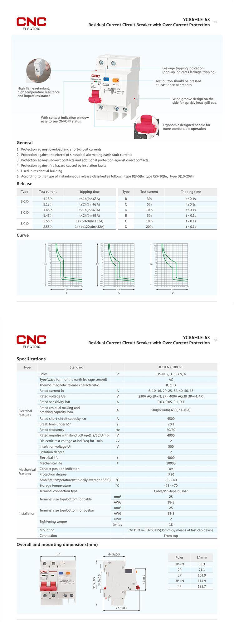 4.5ka RCBO 2p 4.5ka RCBO 4.5 Ka 1p+N RCBO