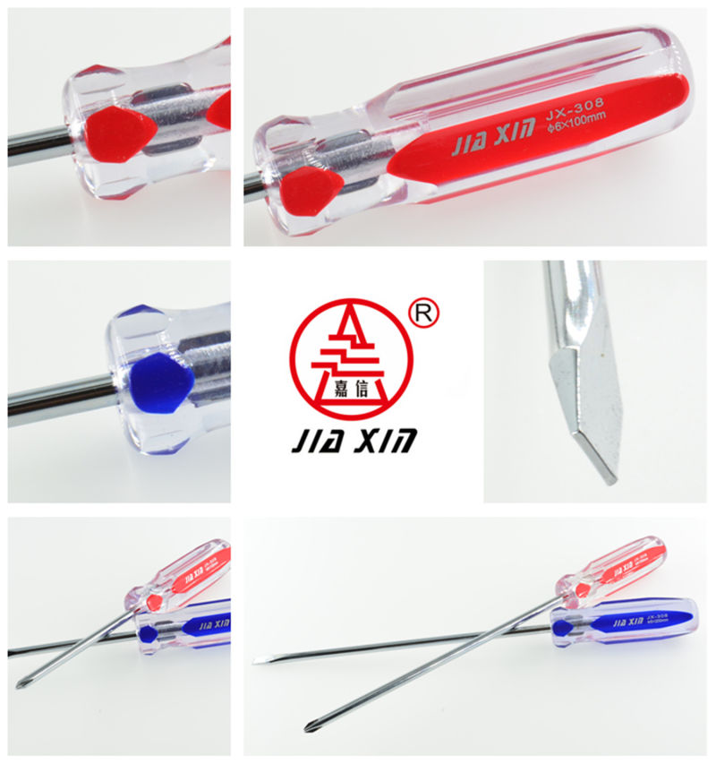 6mm*100mm-200mm Cr-V Double Color Handle Slotted Head Quenching Hardened Screwdriver