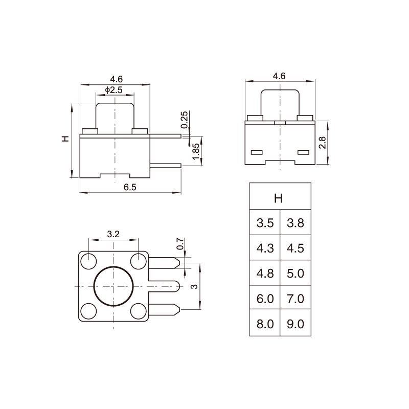 Tact Switch 4.5*4.5 Tact Switch Side Insert Side 3pin Button Switch