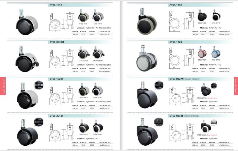 Office Chair Caster 50mm/60mm/75mm with PVC PP PU PA Caster