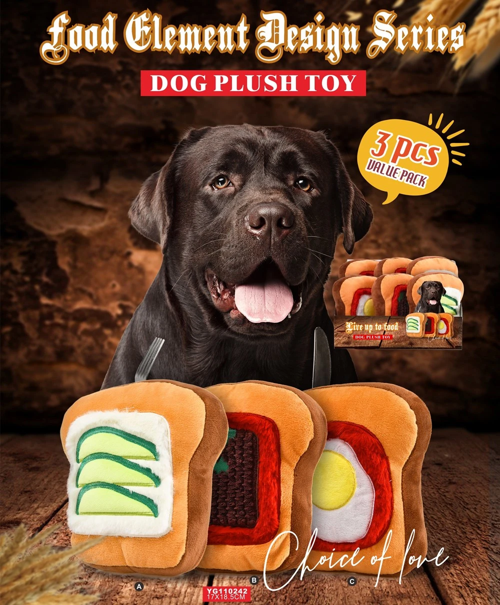 3 Pieces Food Shaped Dog Toys Plush Simulation Food Pet Chew Toy Set Suitable for Small Medium Large Dogs
