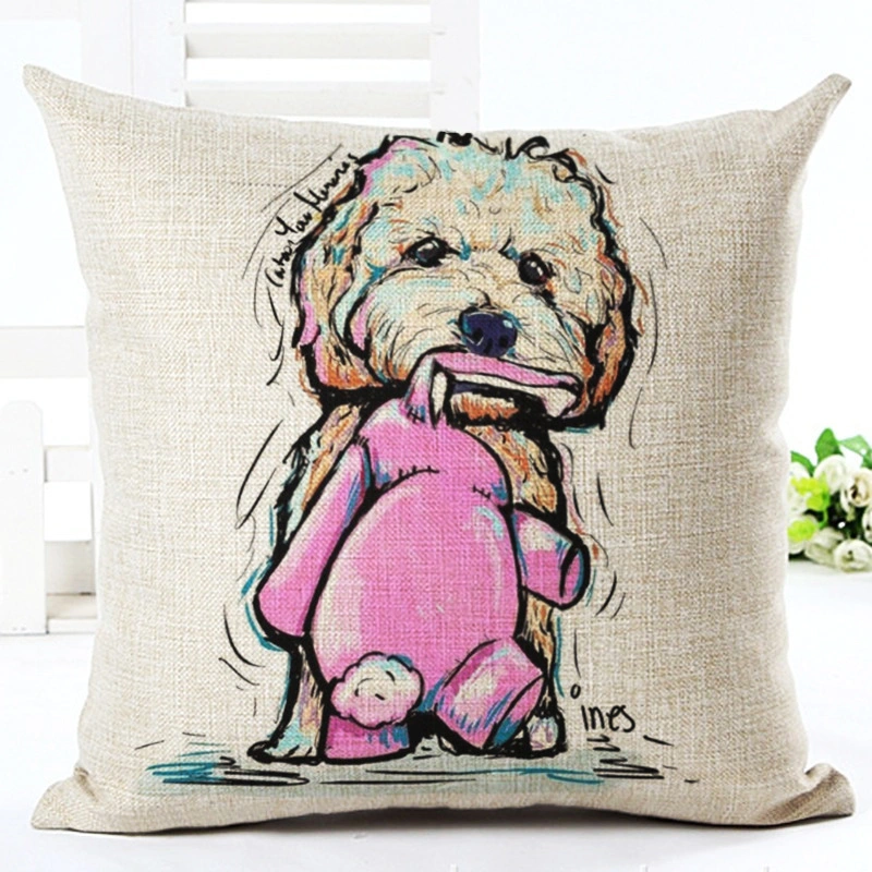 Painted Pet Dog Series Linen Pillowcase Living Room Sofa Cushion Cover