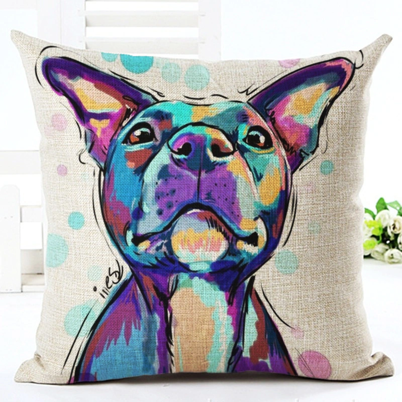 Painted Pet Dog Series Linen Pillowcase Living Room Sofa Cushion Cover