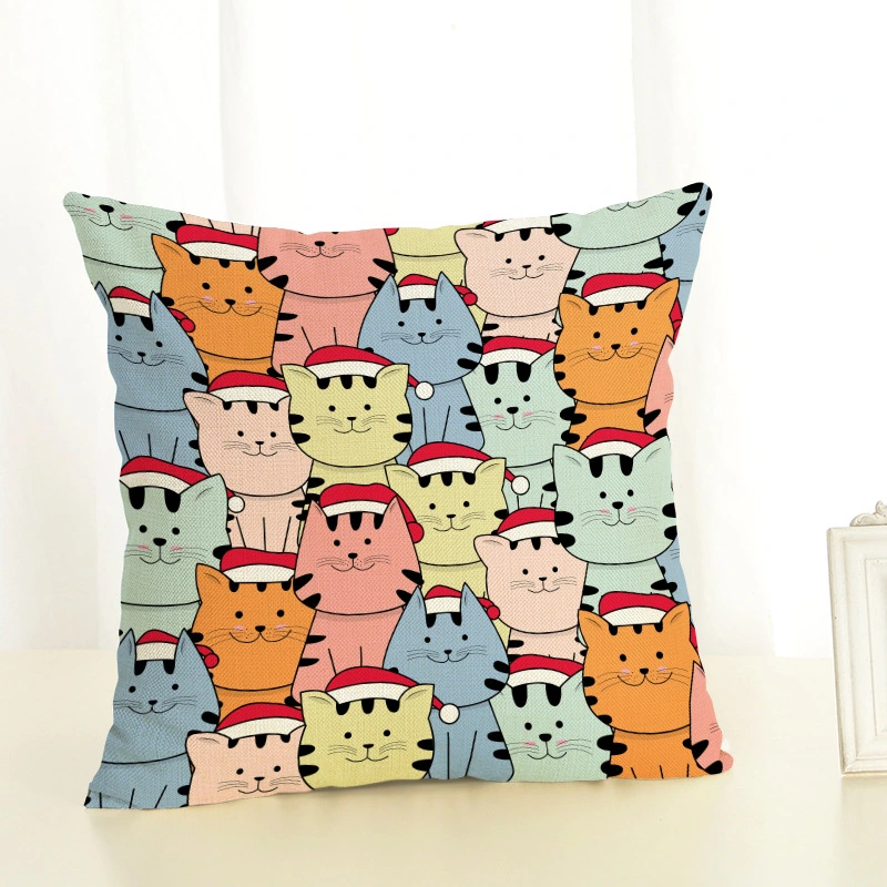 Cartoon Cats and Dog Funny Linen Pillowcase Living Room Sofa Cushion Cover