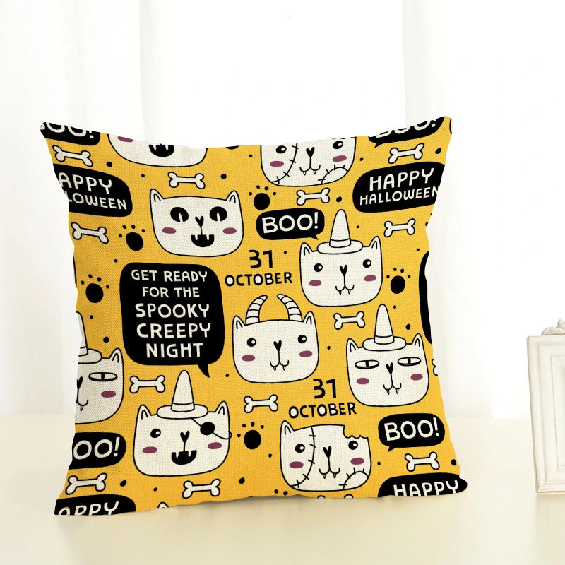 Cartoon Cats and Dog Funny Linen Pillowcase Living Room Sofa Cushion Cover