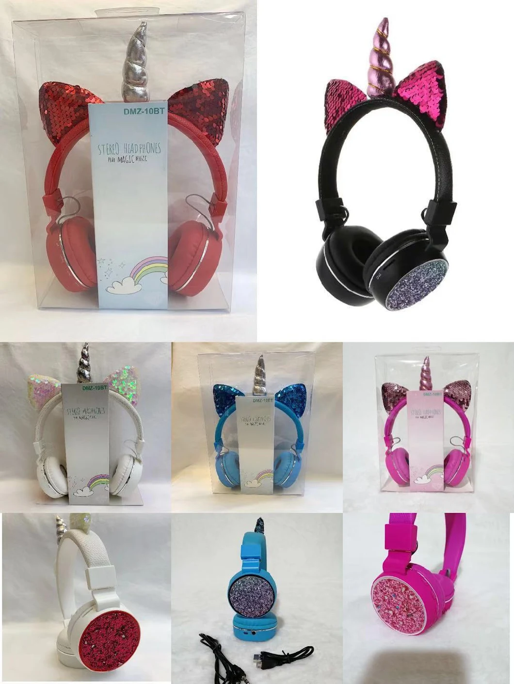 2021 Hot Selling Wireless Cat Ears Bluetooth Headphone Earphone Cartoon Unicorn Ear Headset Girl Cute Design