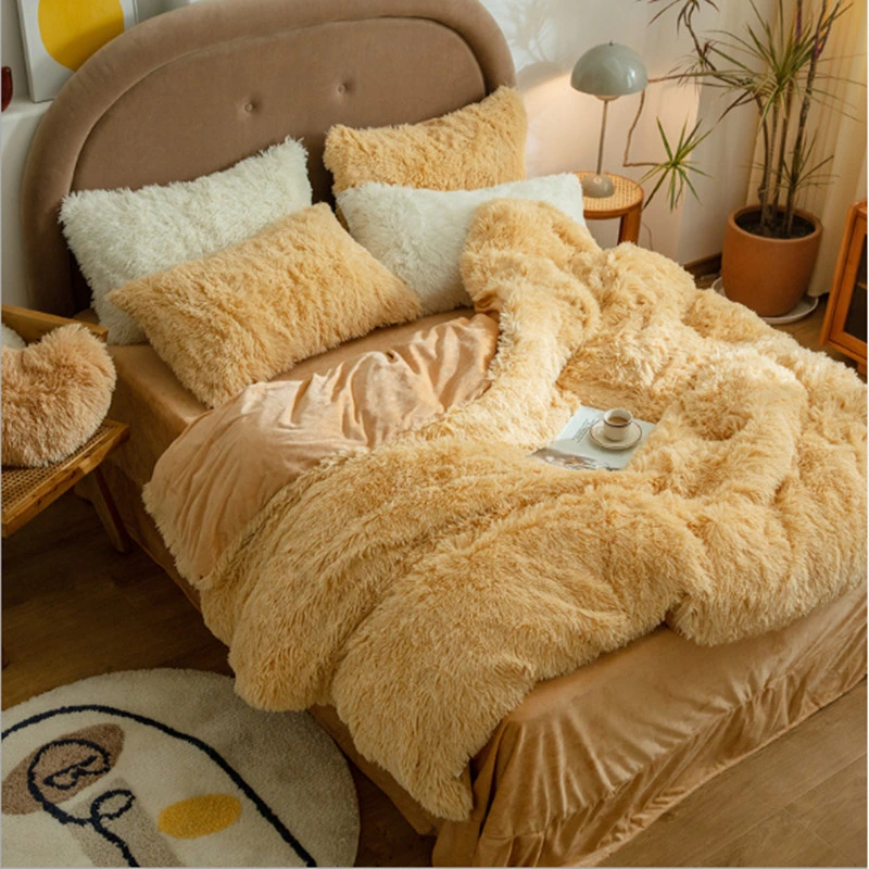 Luxury Fluffy Bed Sheets 100% Polyester Fluffy Bed Covers Bedding Set Comforter for Low Price Wholesale