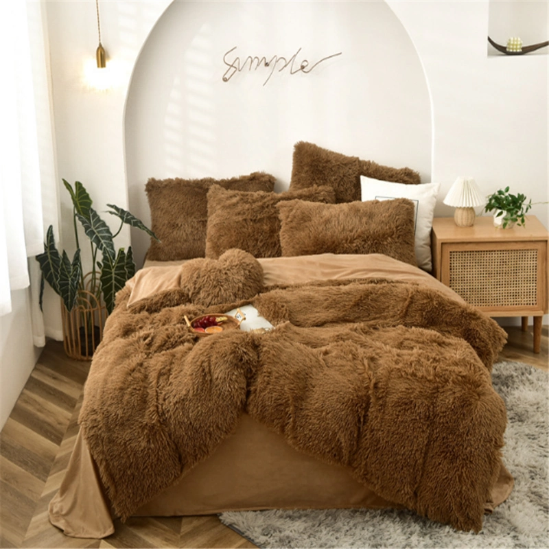 Luxury Fluffy Bed Sheets 100% Polyester Fluffy Bed Covers Bedding Set Comforter for Low Price Wholesale