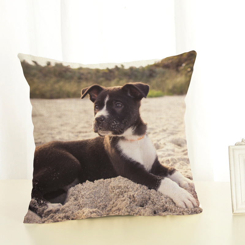 Cute Animal Little Dog Husky Linen Pillowcase Living Room Sofa Cushion Cover