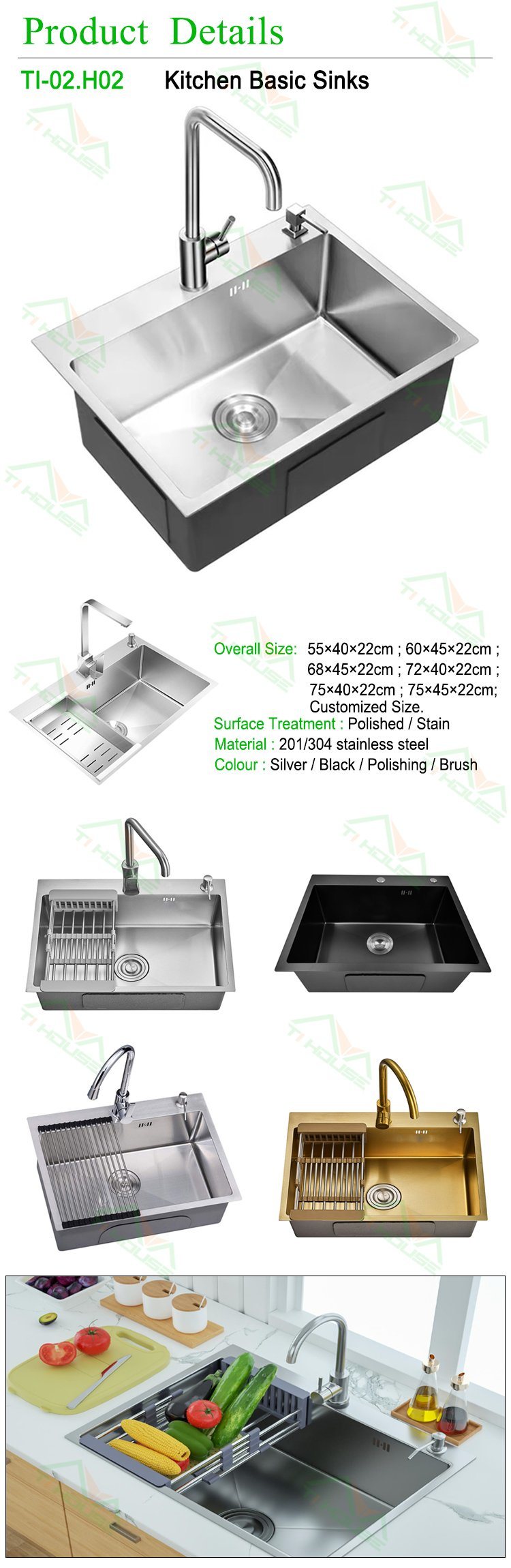 Stainless Steel Trough Sink Gold Kitchen Sink Italian Kitchen Sink