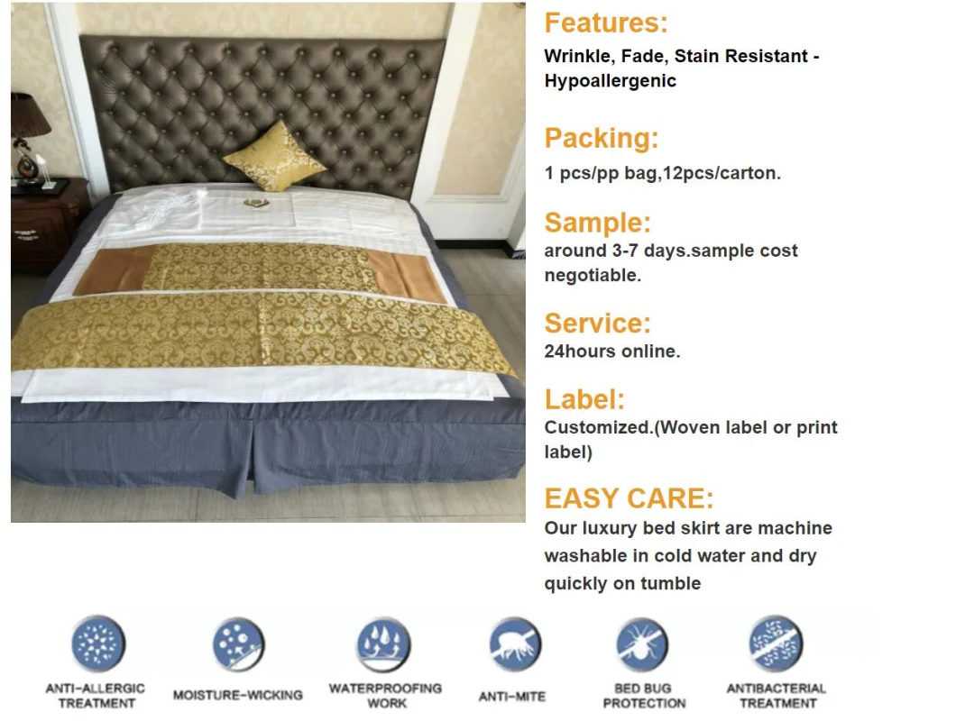 Shenone High Quality Wholesale Bed Skirt Fitted Comfortable Ruffle Bed Skirt Fitted Cover Cotton