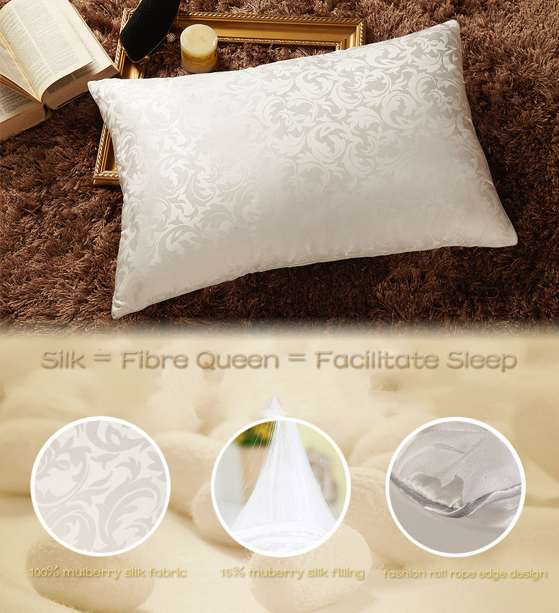 Oeko-Certificate 100% Mulberry Silk Comfortable Pillow Jacquard Silk Pillow