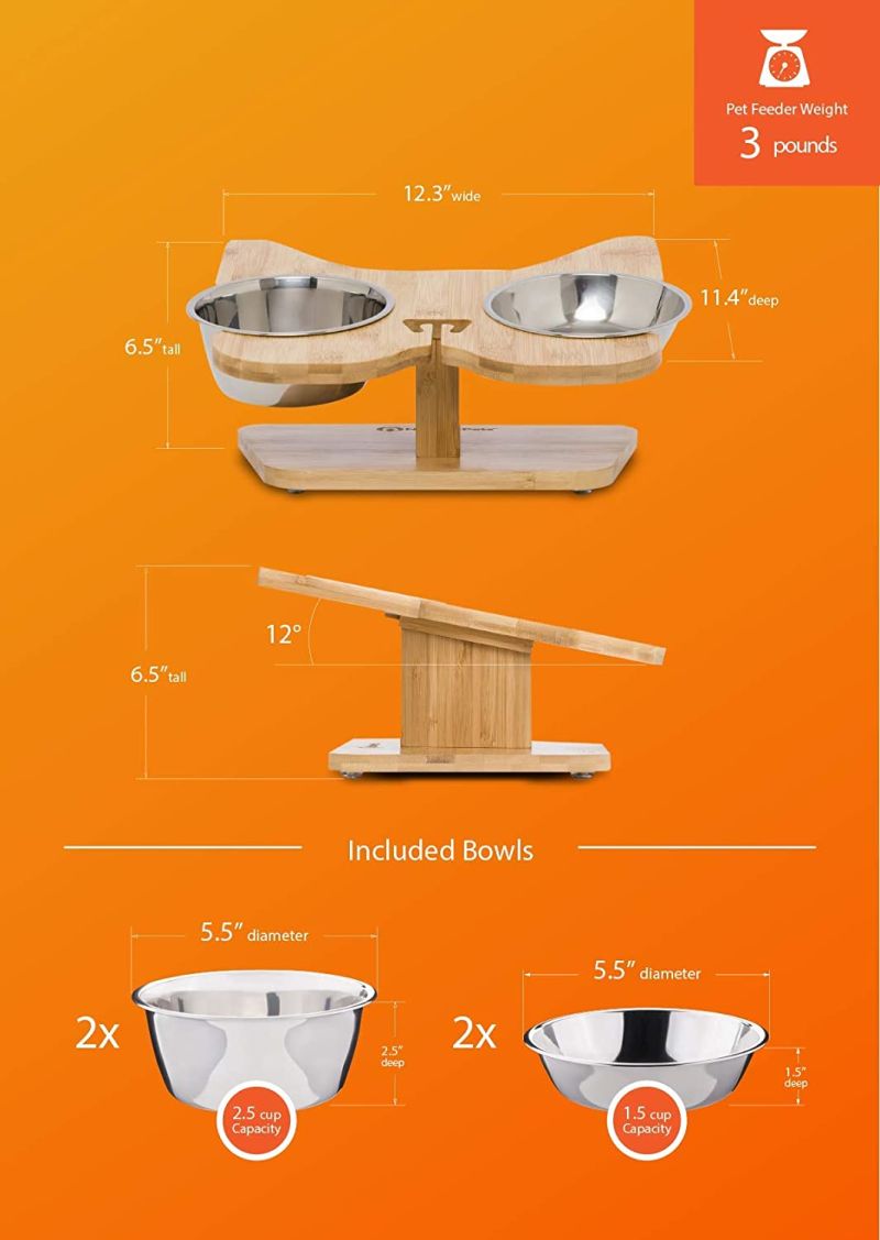 Bulldog Design Pet Bowl with Bamboo Stand Healthy Pet Accessories