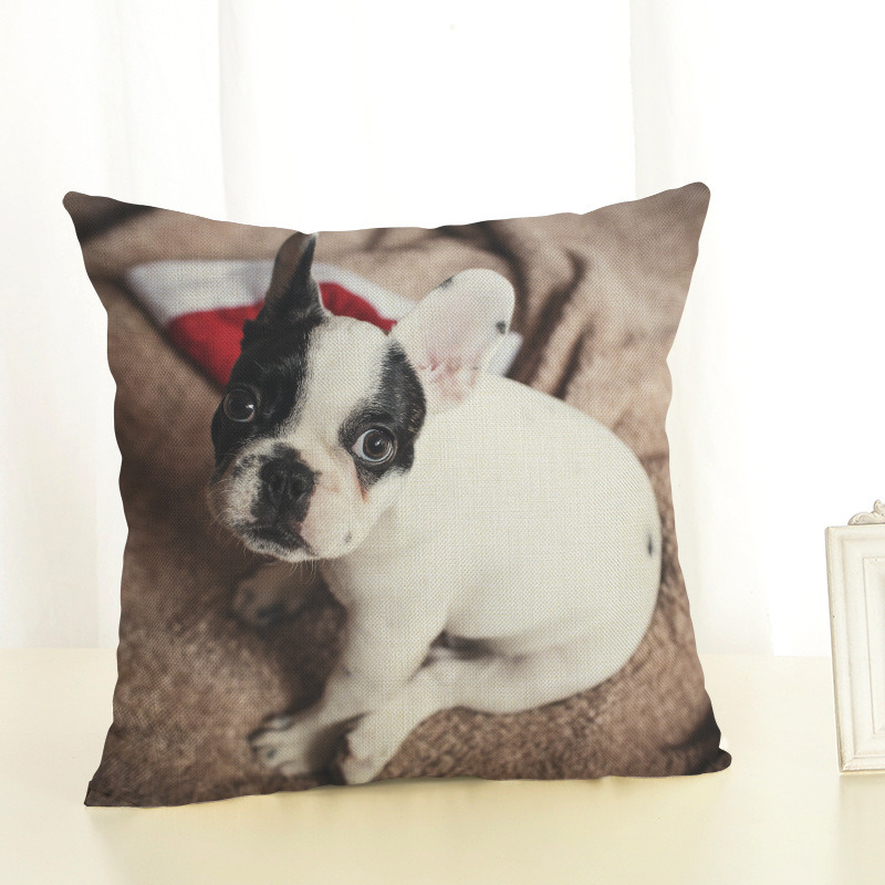 Cute Animal Little Dog Husky Linen Pillowcase Living Room Sofa Cushion Cover