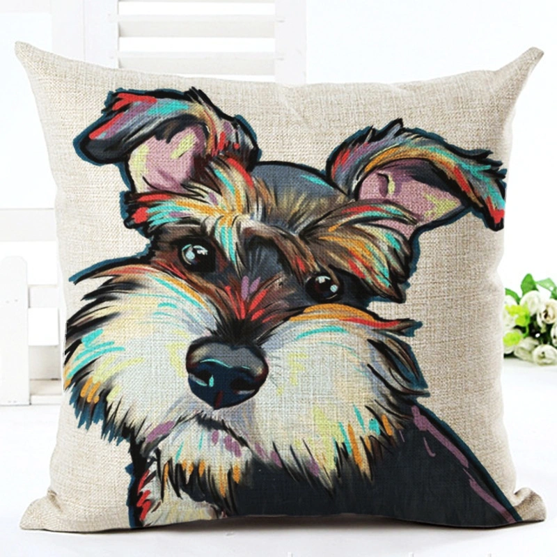 Painted Pet Dog Series Linen Pillowcase Living Room Sofa Cushion Cover