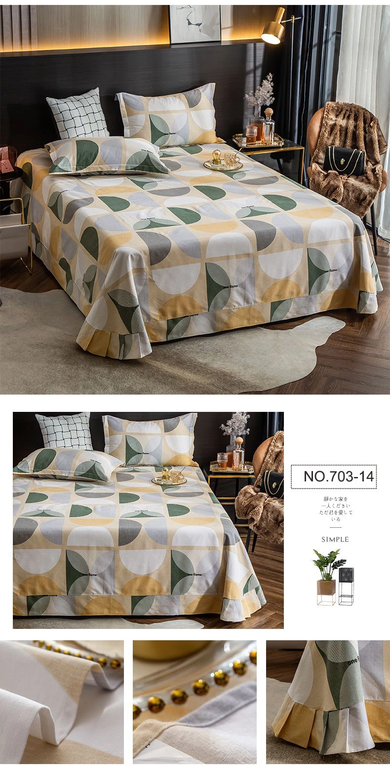 New Product Bed Sheet Set Best Quality Comfortable Fade Washed Blue Leaf Printing Double Bed Linen