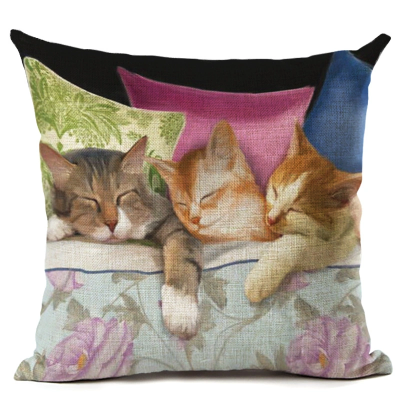 Cute Animals Lazy Dog Cat Linen Pillowcase Living Room Sofa Digital Printed Cushion Cover