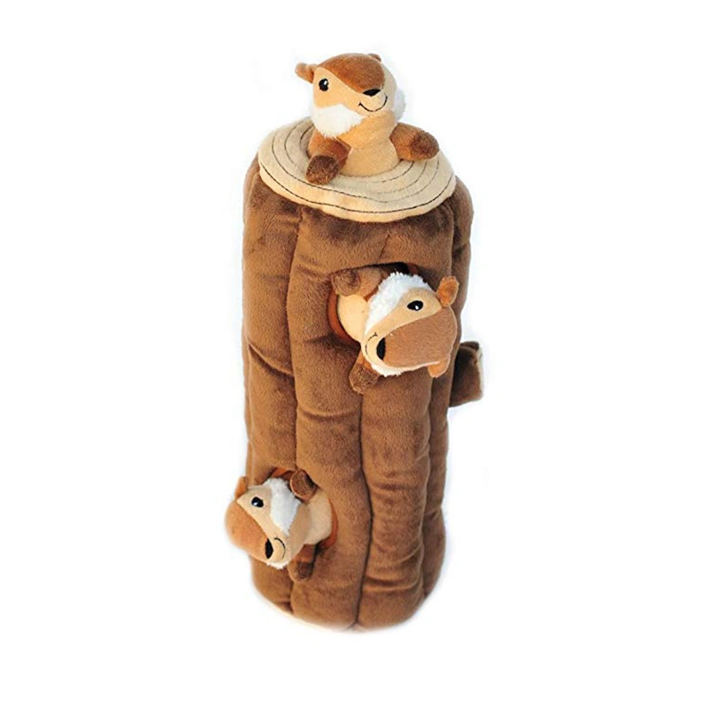 2021 New Arrival Stuffed Pet Hide-and -Seek -3 Little Squirrels with Tree House Set Plush Dog /Cat Chew Toy