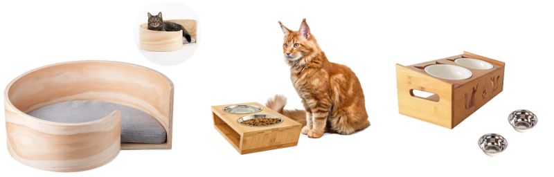 Adjustable Height Pet Accessories Elevated Pet Feeder with Bamboo Stand