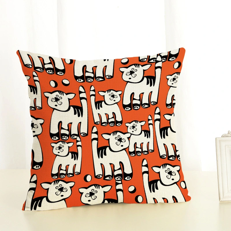 Cartoon Cats and Dog Funny Linen Pillowcase Living Room Sofa Cushion Cover