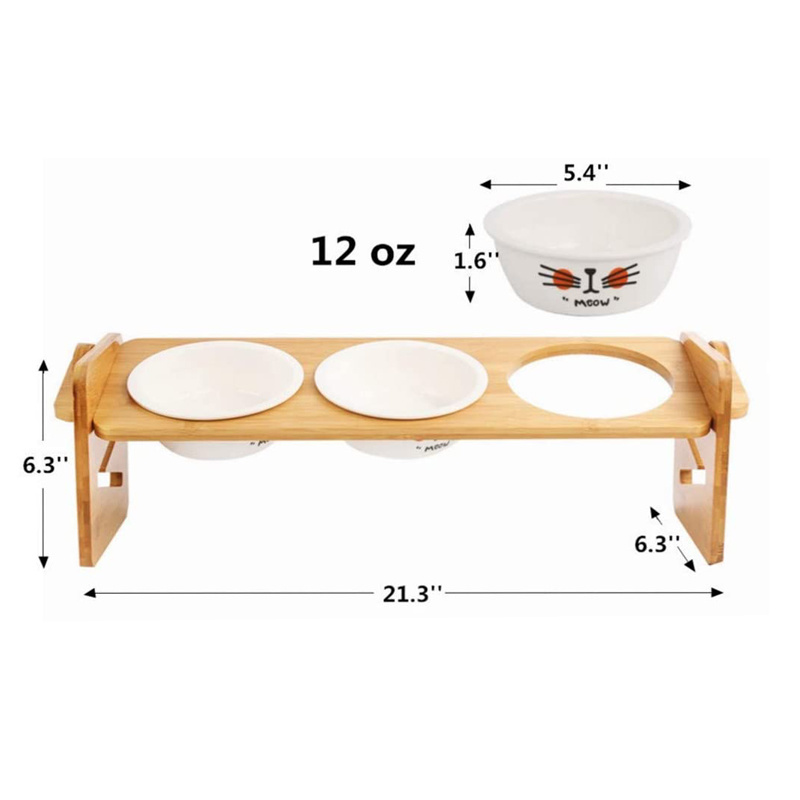 Adjustable Height Pet Accessories Elevated Pet Feeder with Bamboo Stand