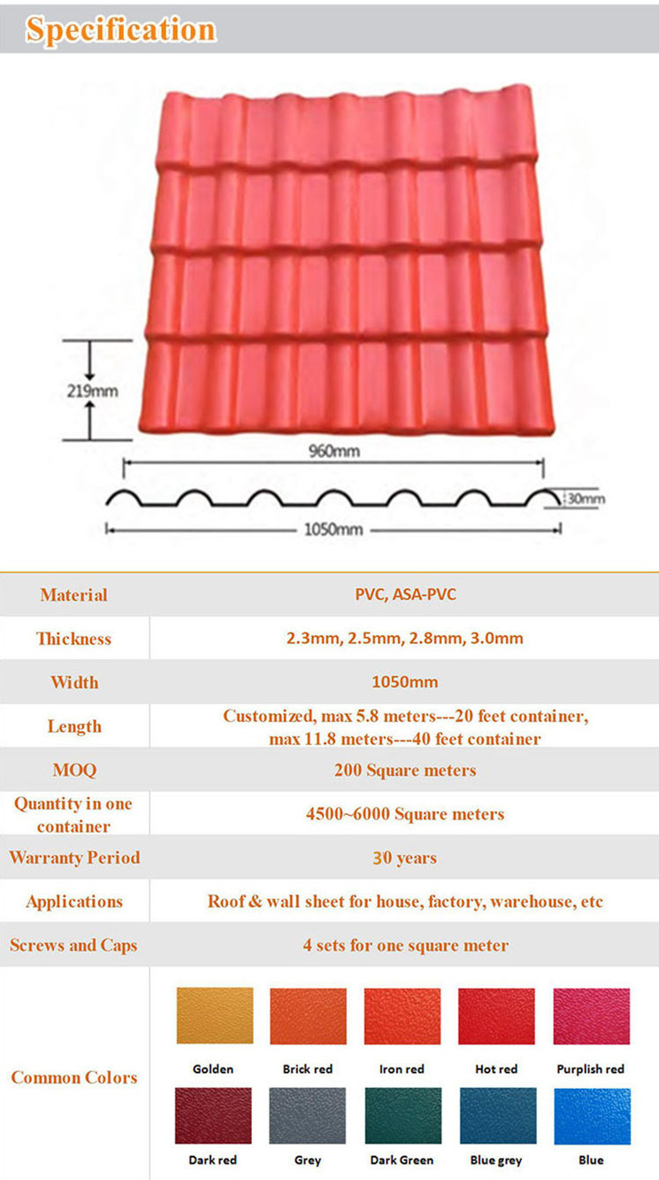 Heat Insulation PVC Roof Tiles for Prefab Houses