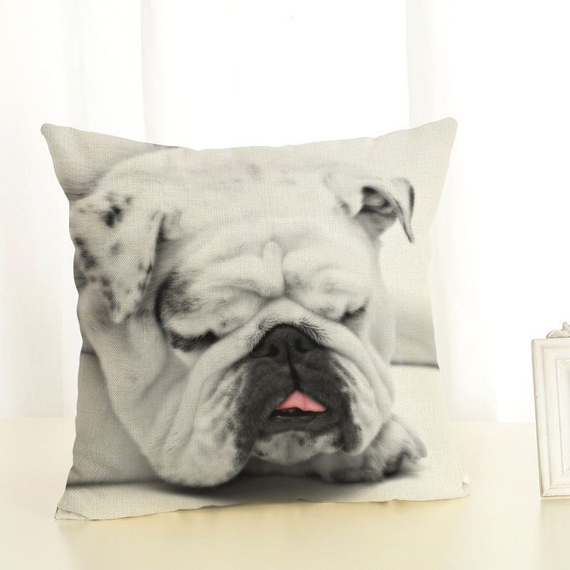 Cute Animal Little Dog Husky Linen Pillowcase Living Room Sofa Cushion Cover