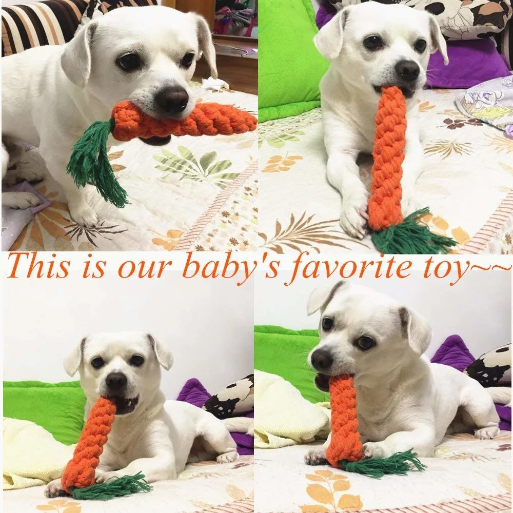 Puppy Small Medium Dog Rope Chew Toys Durable Carrot for Pet Tooth Cleaning/Chewing/Playing