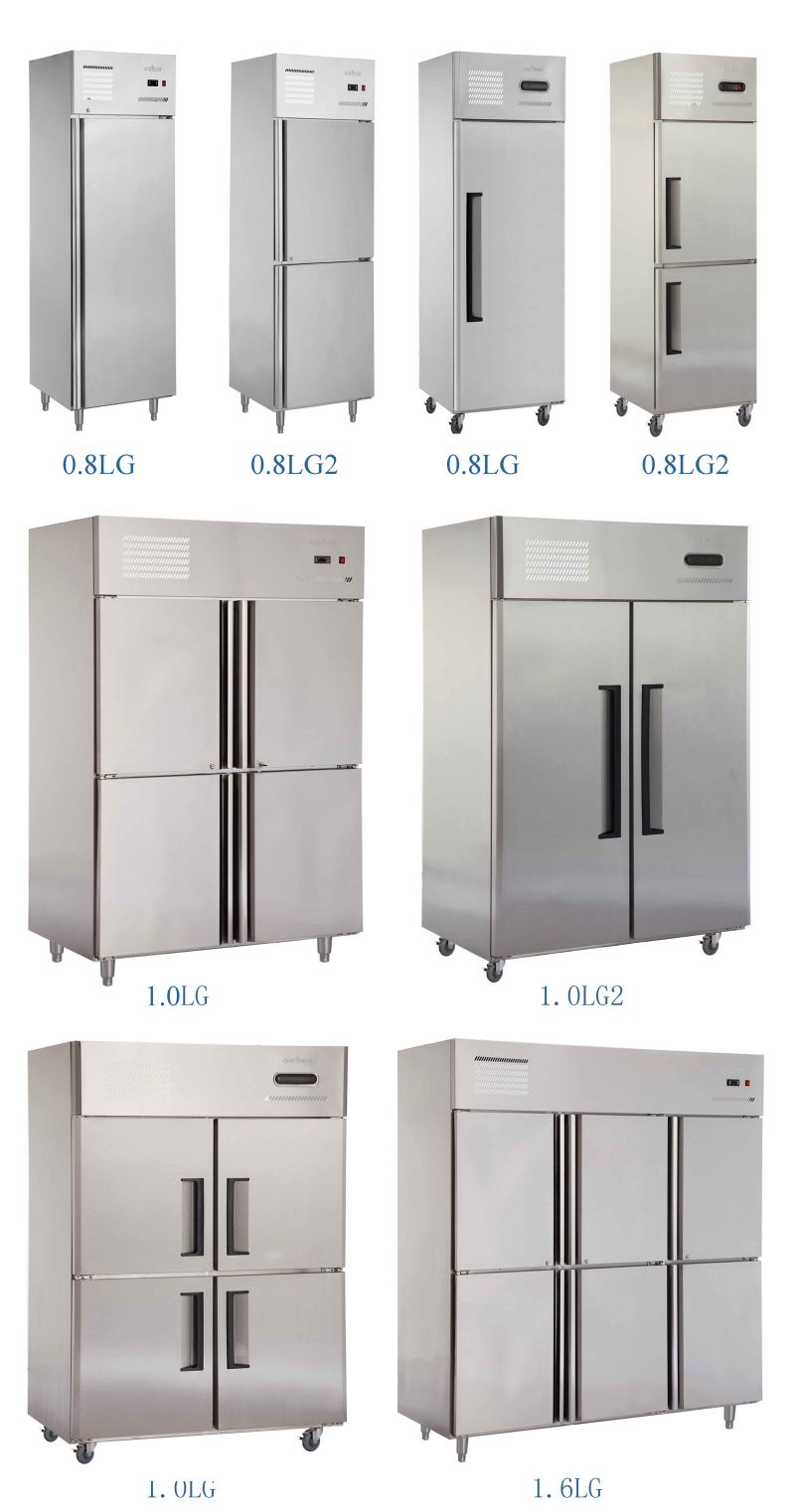 Vertical Restaurant Double Door Stainless Steel Commercial Chiller/Freezer/ Refrigerator