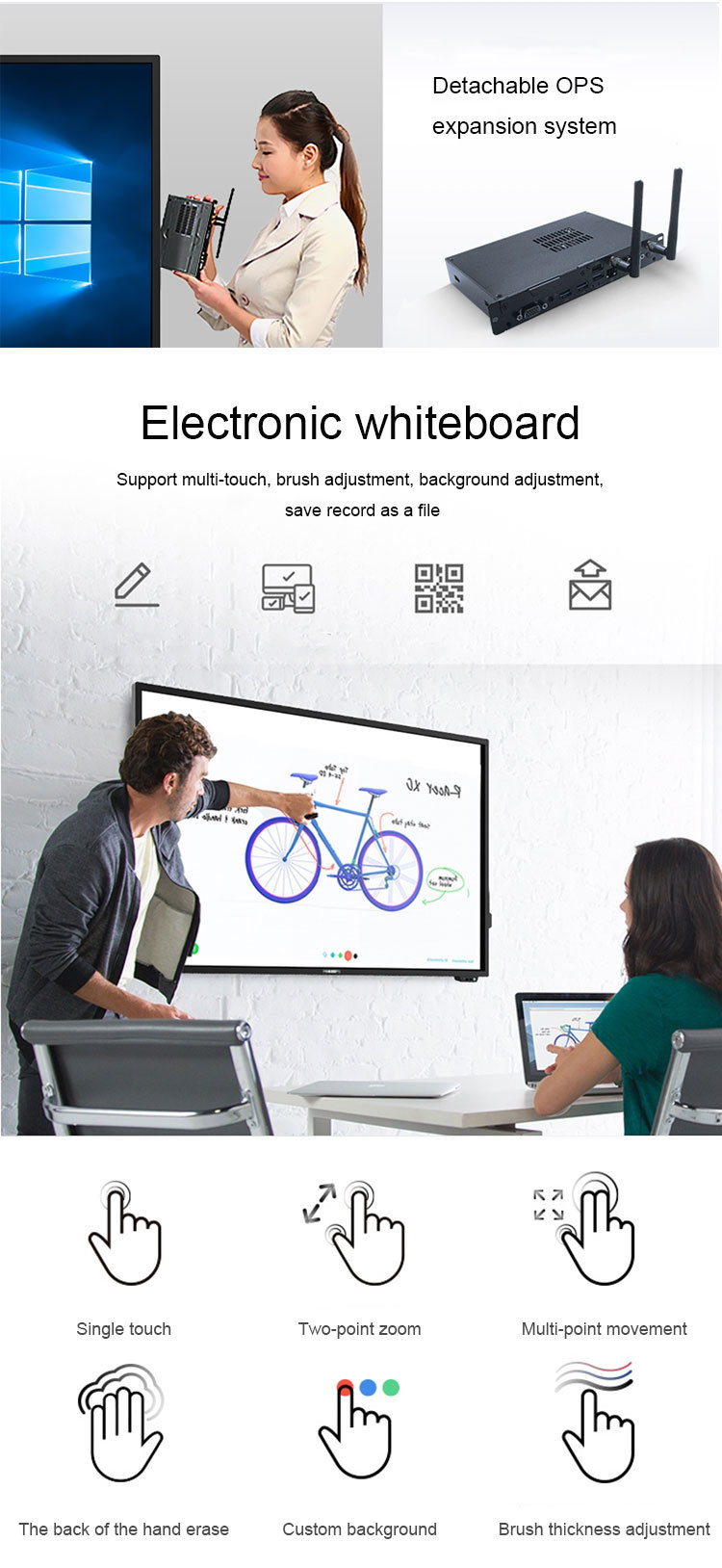 75 Inch 4K Anti-Glare Screen 20 Point Multi-Touch Smart Board Interactive Whiteboard