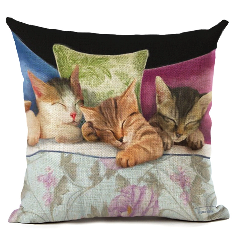 Cute Animals Lazy Dog Cat Linen Pillowcase Living Room Sofa Digital Printed Cushion Cover