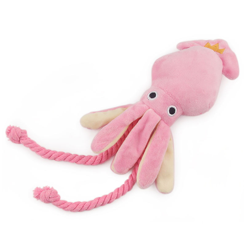 Cute Squid Dog Toy Octopus Cute Plush Pet Puppy Rope Toys Pink Chew Squeak Toys