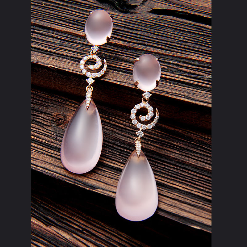 18K Rose Gold Pink Quartz Diamond Earring