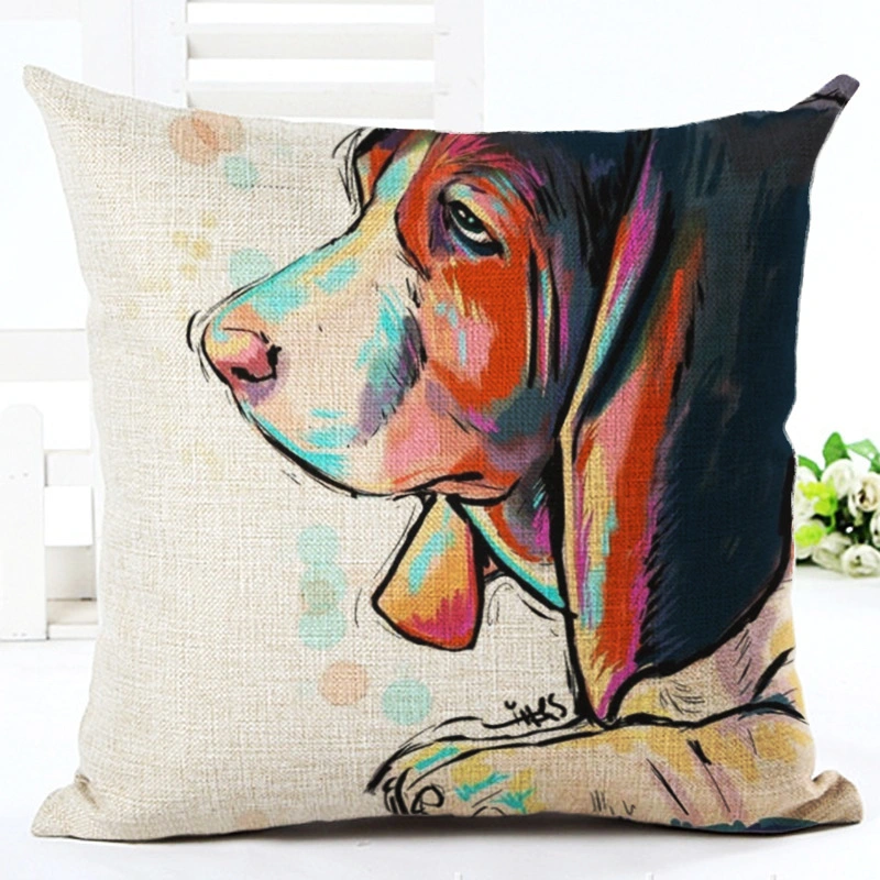 Painted Pet Dog Series Linen Pillowcase Living Room Sofa Cushion Cover