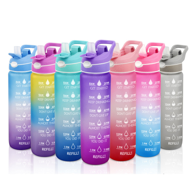 Plastic Sport Drinking Spray Water Bottle with Spray and Straw