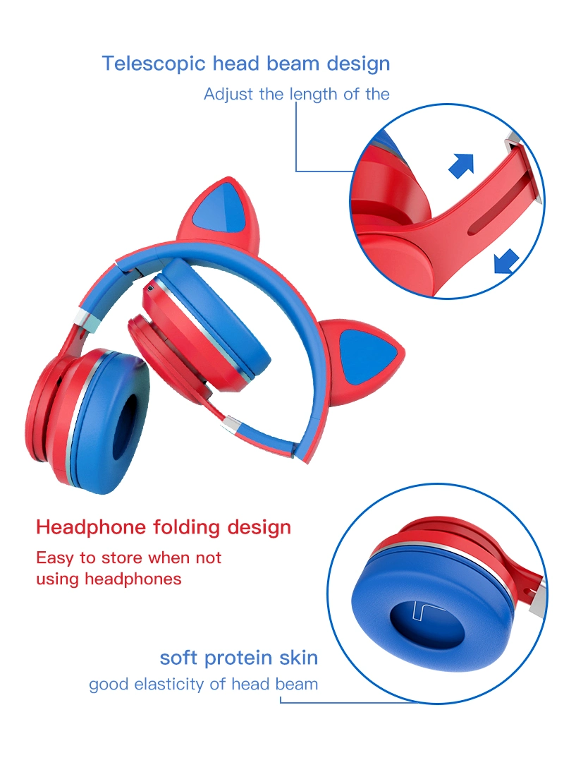 Light Cute Cat Ears Wireless Bluetooth Headset High Quality Handsfree Earphone Earbuds with Mic