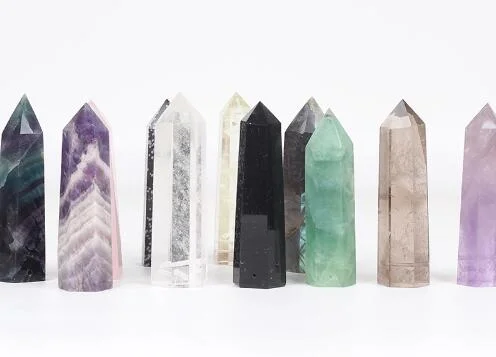 Natural Clear Rock Pink Quartz Crystal Six Edges Healing Points/Wands/Pillars