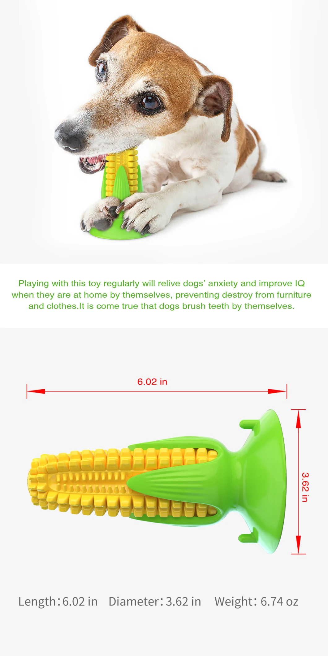 Durable Corn Shaped Dog Toothbrush Suction Squeaker Rubber Pet Chew Toys Teething Stick Puppy Game Anxiety Calming