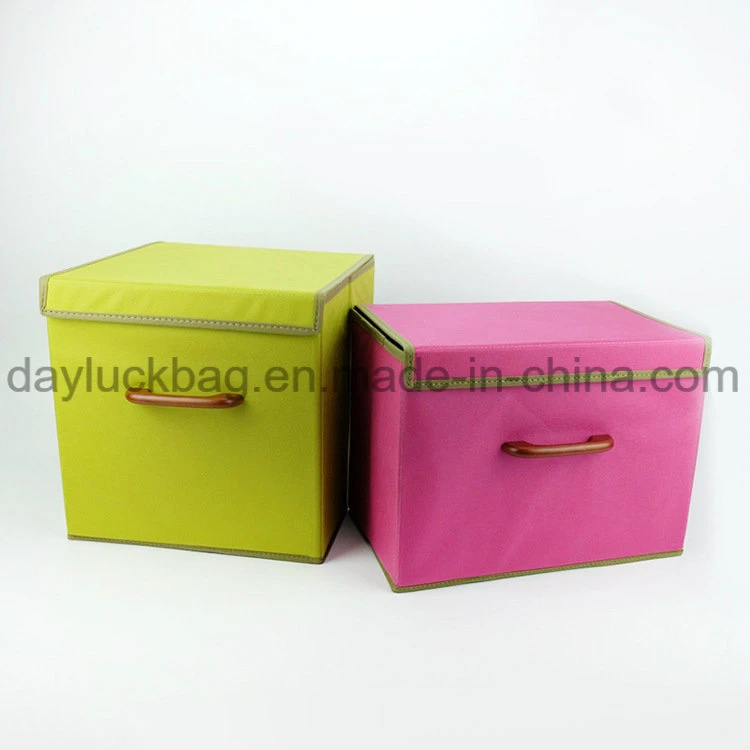 Small Fabric Folding Collapsible Toy File Clothes Storage Box with Lid and Handle