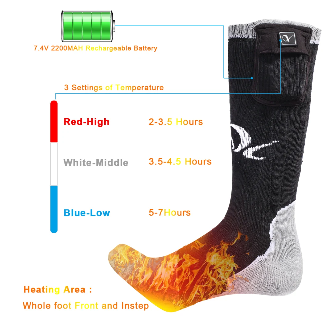 Custom Logo Battery Heated Ski Socks Men Womens Heated Socks